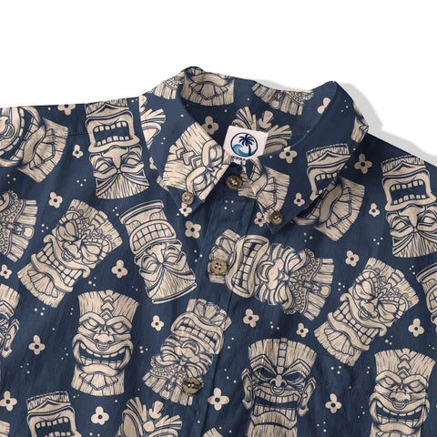 Tribal Tiki Hawaiian Shirt, Tiki Flowers Aloha Hawaii Shirt