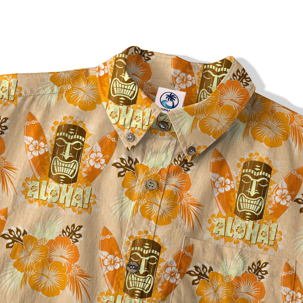 Tribal Tiki Hawaiian Shirt, Tiki Hibuscus Flowers Aloha Hawaii Shirt