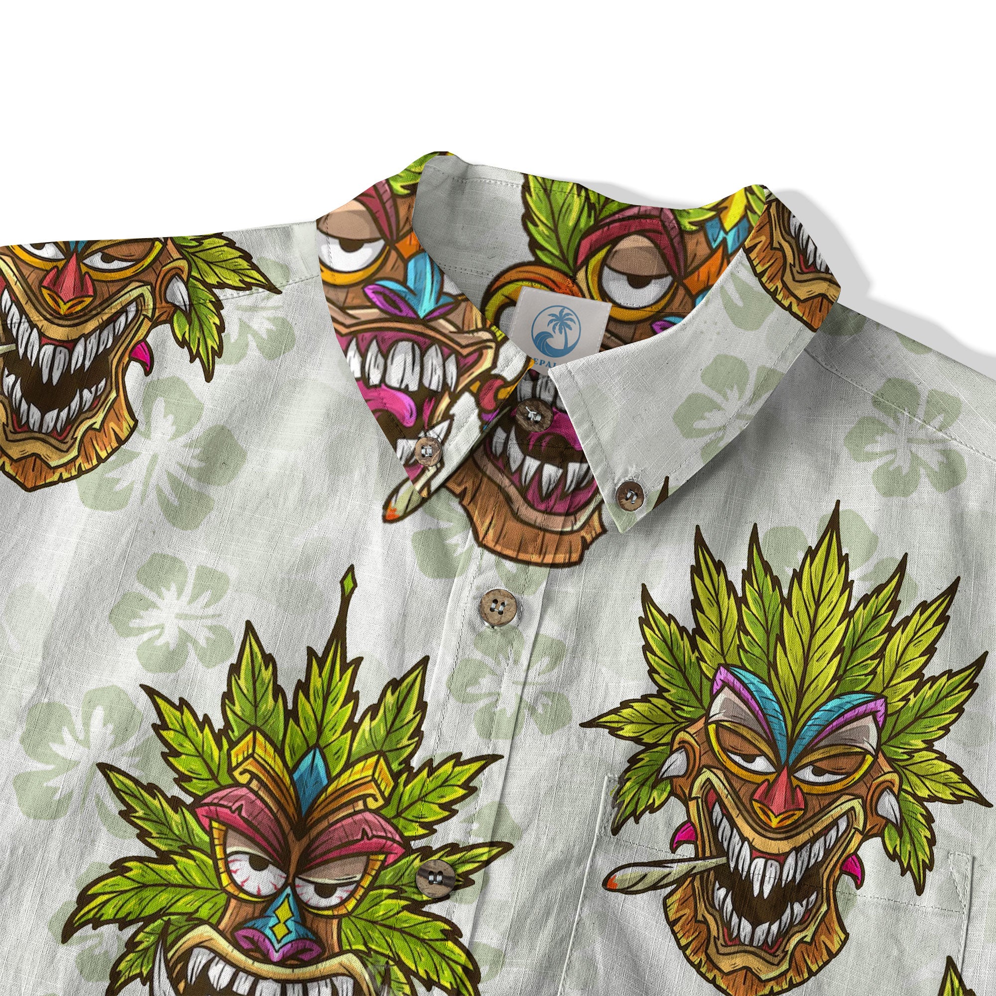 Tiki Mask Cannabis Smoking Hawaii Shirt, Hibiscus Flowers Smoking Tiki Hawaii Shirt