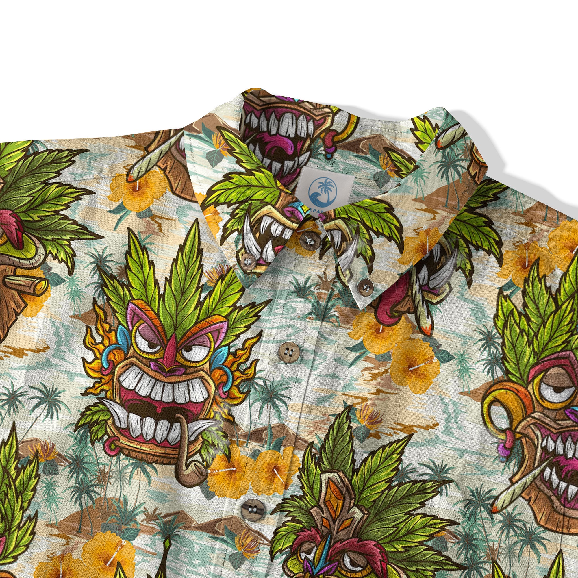 Tiki Mask Cannabis Smoking Hawaii Shirt, Hibiscus Flowers Smoking Tiki Hawaii Shirt