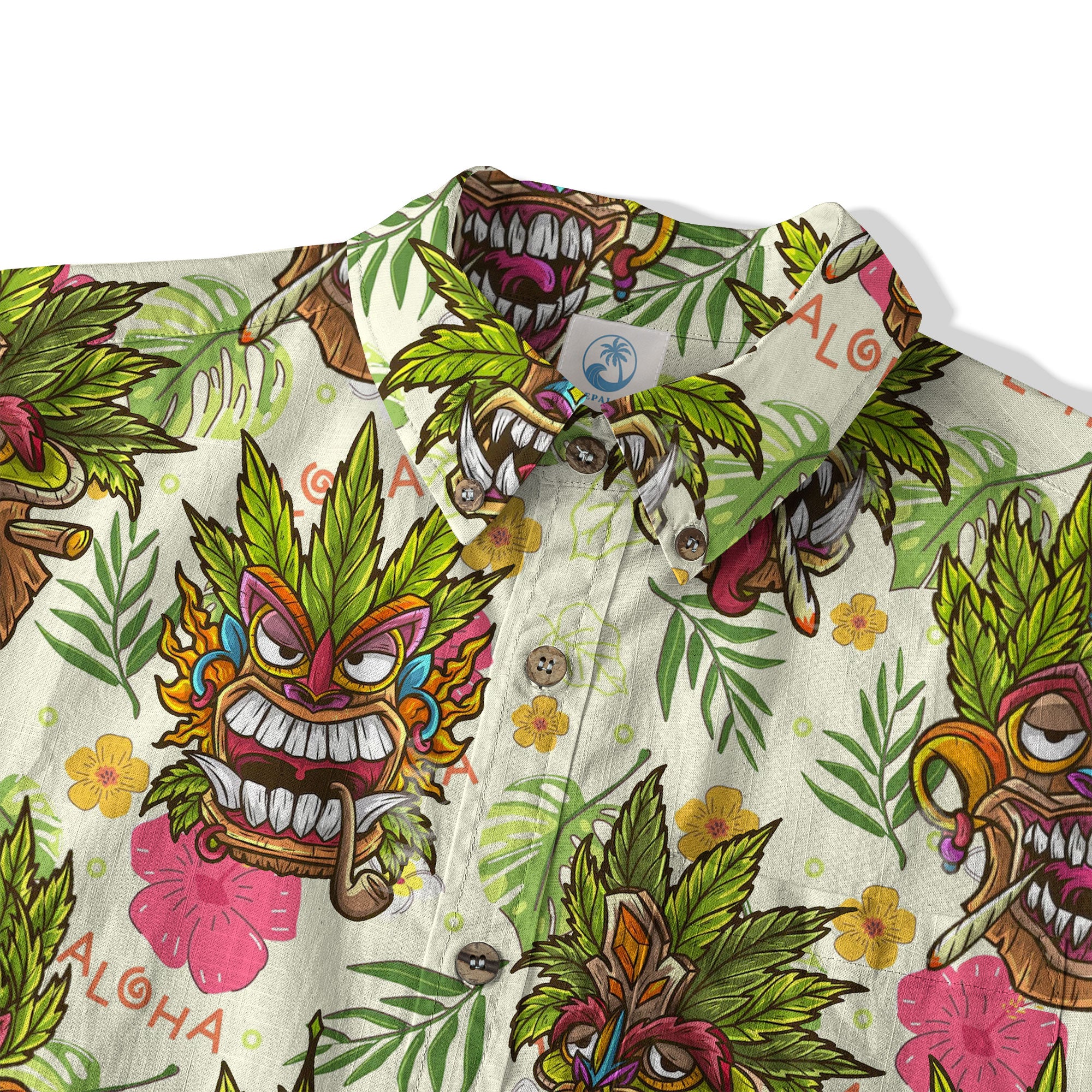 Tiki Mask Cannabis Smoking Hawaii Shirt, Hibiscus Flowers Smoking Tiki Hawaii Shirt