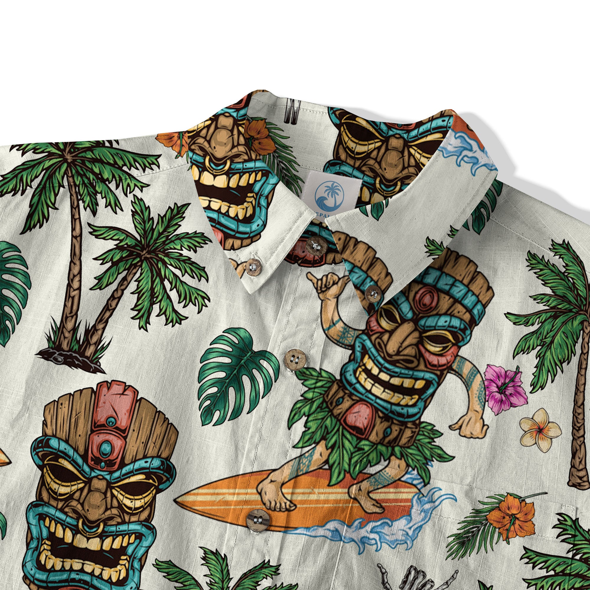 Tiki Mask Hawaii Shirt, Aloha Flowers Surfing Tiki Hawaii Shirt