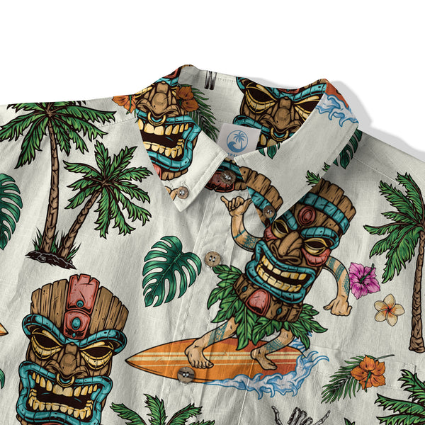 Tiki Mask Hawaii Shirt, Aloha Flowers Surfing Tiki Hawaii Shirt