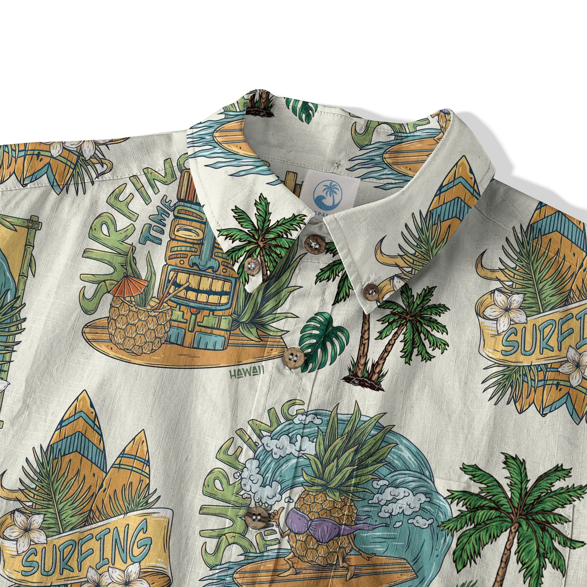 Tiki Mask Hawaii Shirt, Aloha Flowers Surfing Tiki Hawaii Shirt