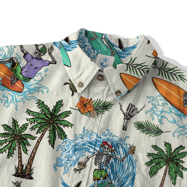 Skeleton Hawaii Shirt, Skull Hibicus Flower Pattern Hawaii Shirt