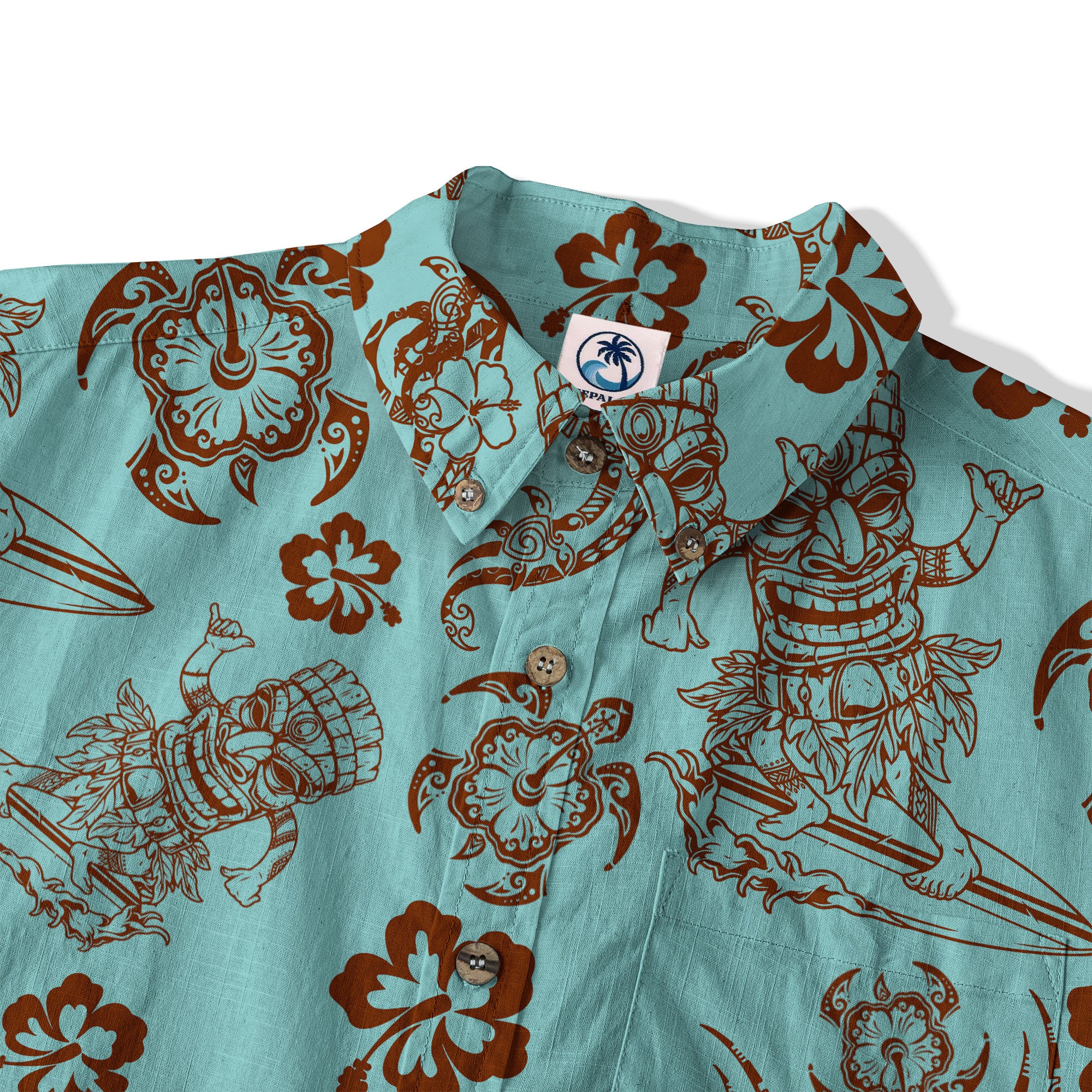 Tribal Tiki Mask Hawaii Shirt, Polynesian Hibiscus Flowers Shirt