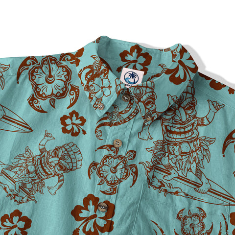 Tribal Tiki Mask Hawaii Shirt, Polynesian Hibiscus Flowers Shirt