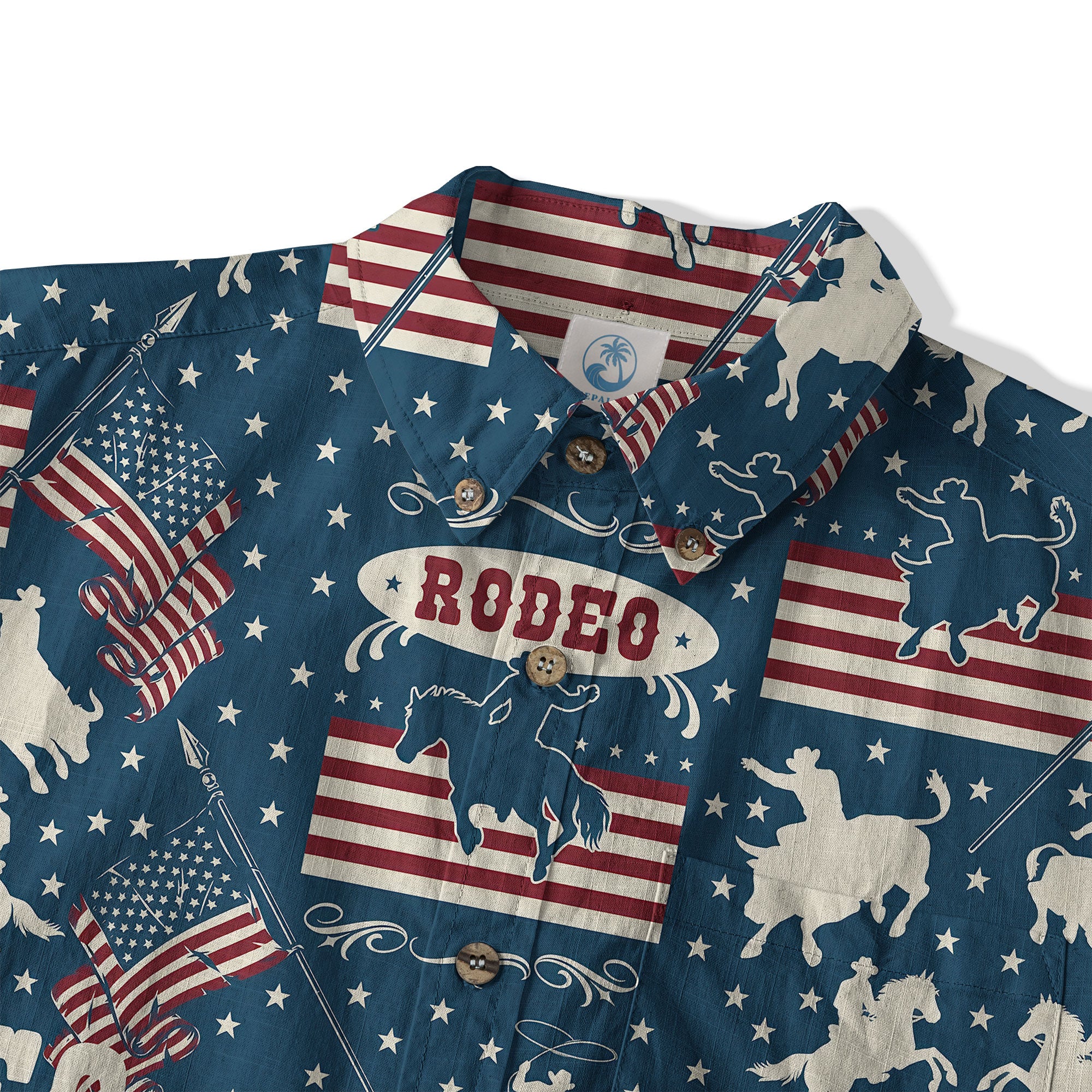 American Rodeo Hawaiian Shirt Colorful Cowboys Riding Patriotic Western Shirt 4th of July