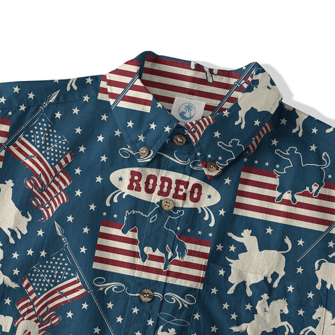 American Rodeo Hawaiian Shirt Colorful Cowboys Riding Patriotic Western Shirt 4th of July