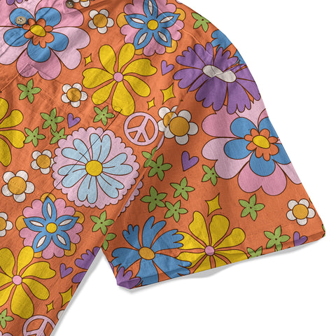 Hippie Groovy Flower Hawaii Shirt, Hippie Peace Love Hawaii Shirt