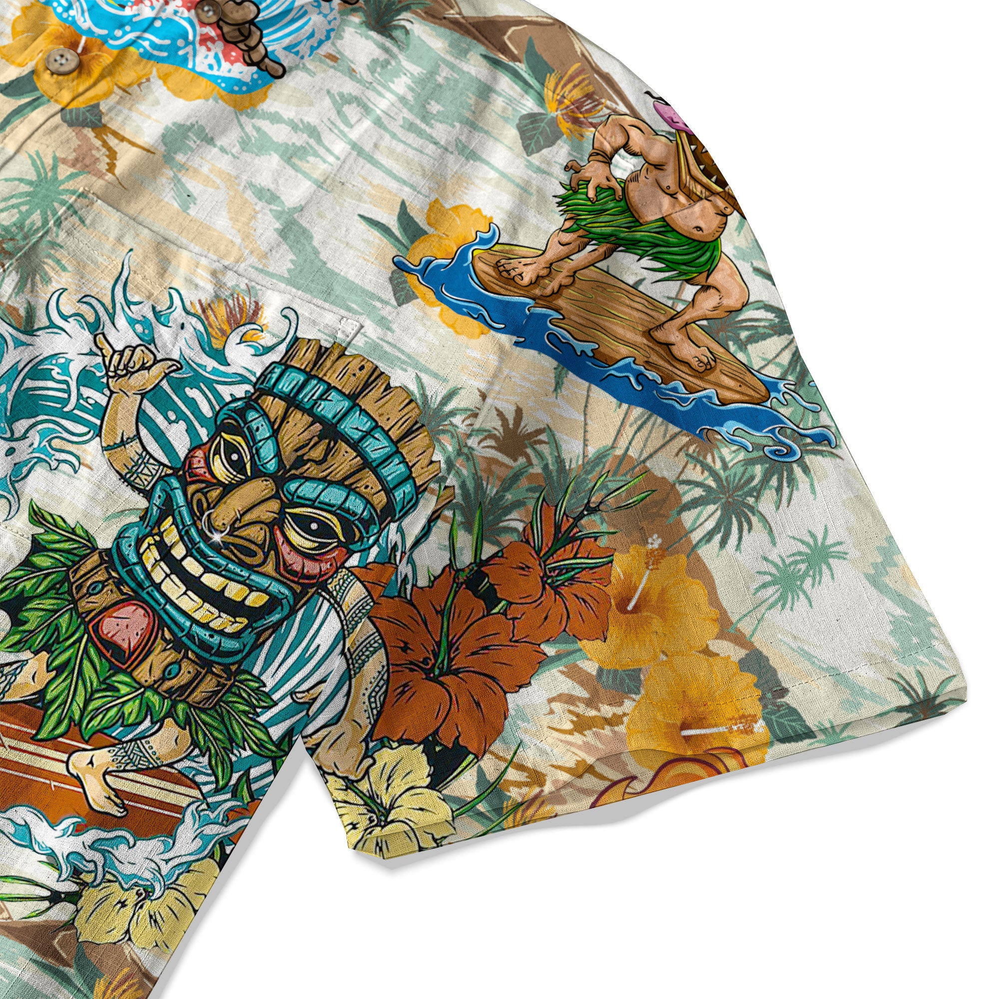 Tiki Mask Hawaiian Shirt for Men, Polynesian Hawaiian Button Down Aloha Shirt