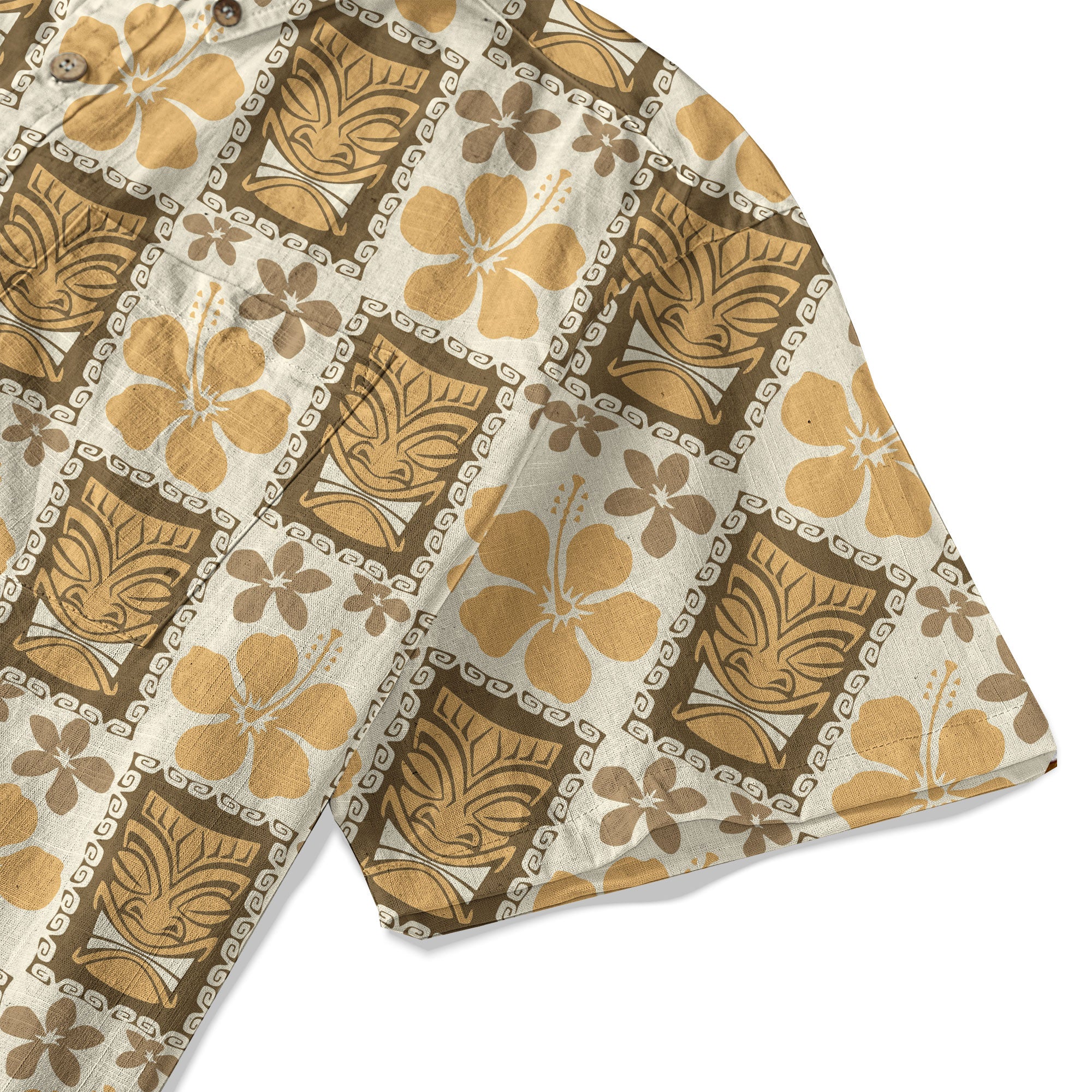 Tiki Mask Pattern Hawaiian Shirt, Tribal Tiki Hibiscus Pattern Hawaiian Shirt