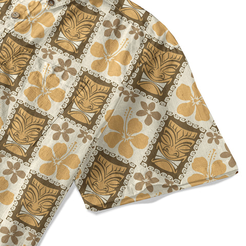 Tiki Mask Pattern Hawaiian Shirt, Tribal Tiki Hibiscus Pattern Hawaiian Shirt