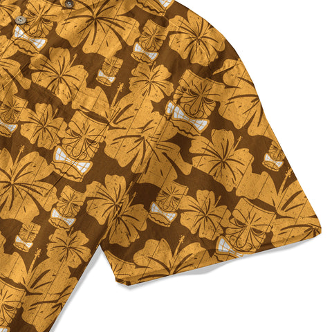 Tiki Mask Pattern Hawaiian Shirt, Tribal Tiki Hibiscus Pattern Hawaiian Shirt