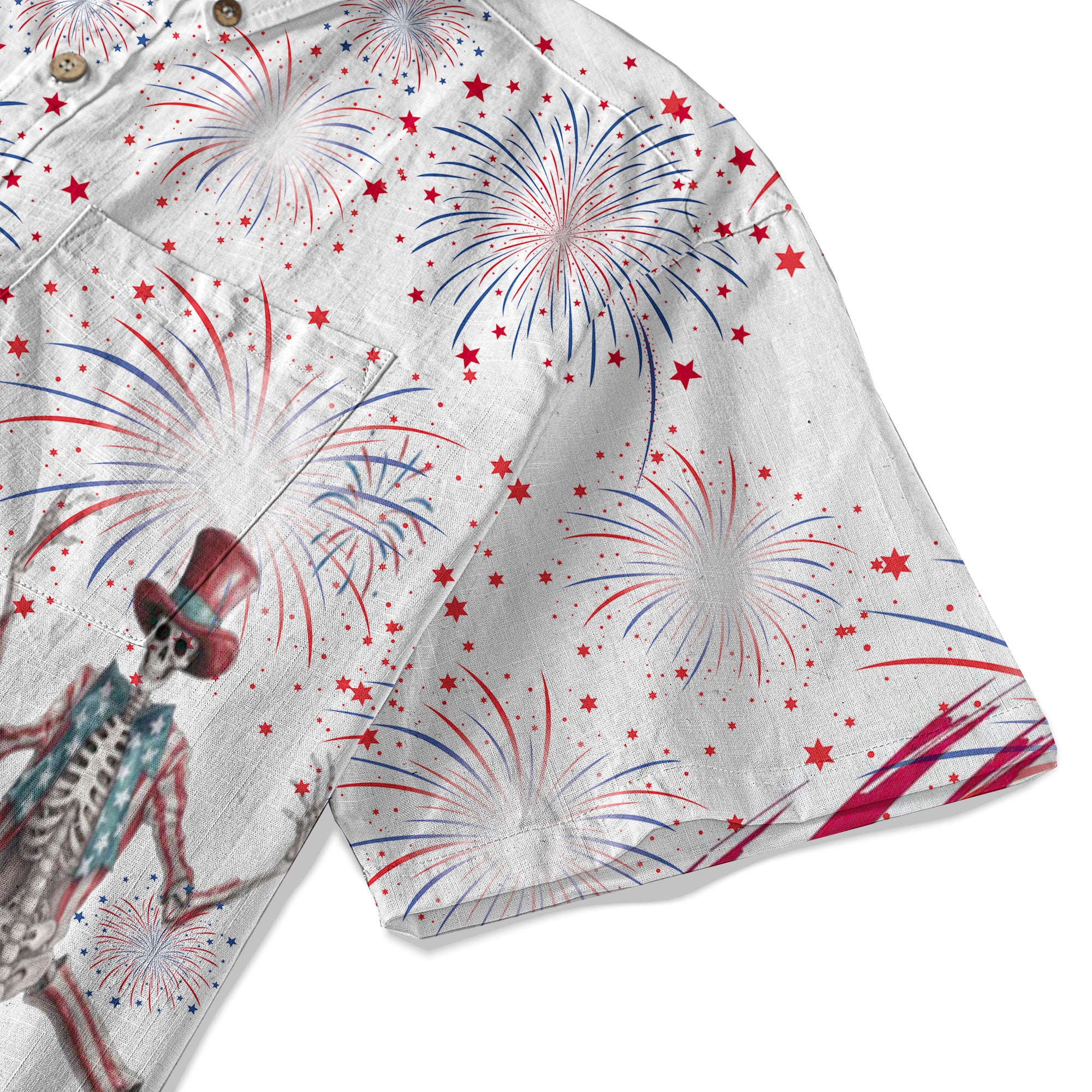 Dancing Skeleton American Flag July 4th Halloween Patriotic Hawaiian Shirt