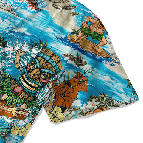 Surfing Tiki Mask Hawaii Shirt, Tiki Aloha Pattern Hawaiian Shirt