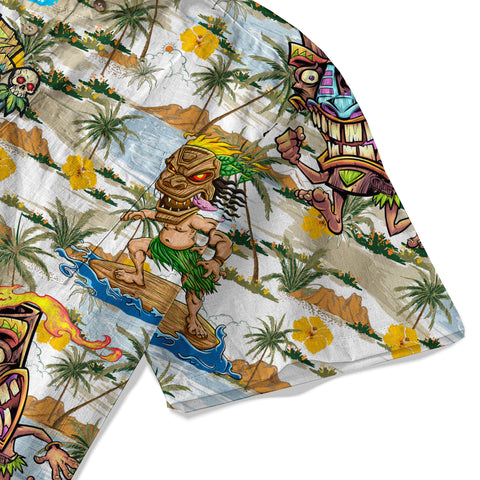 Tiki Mask Hawaii Shirt, Surfing Tiki Pattern Hawaiian Shirt