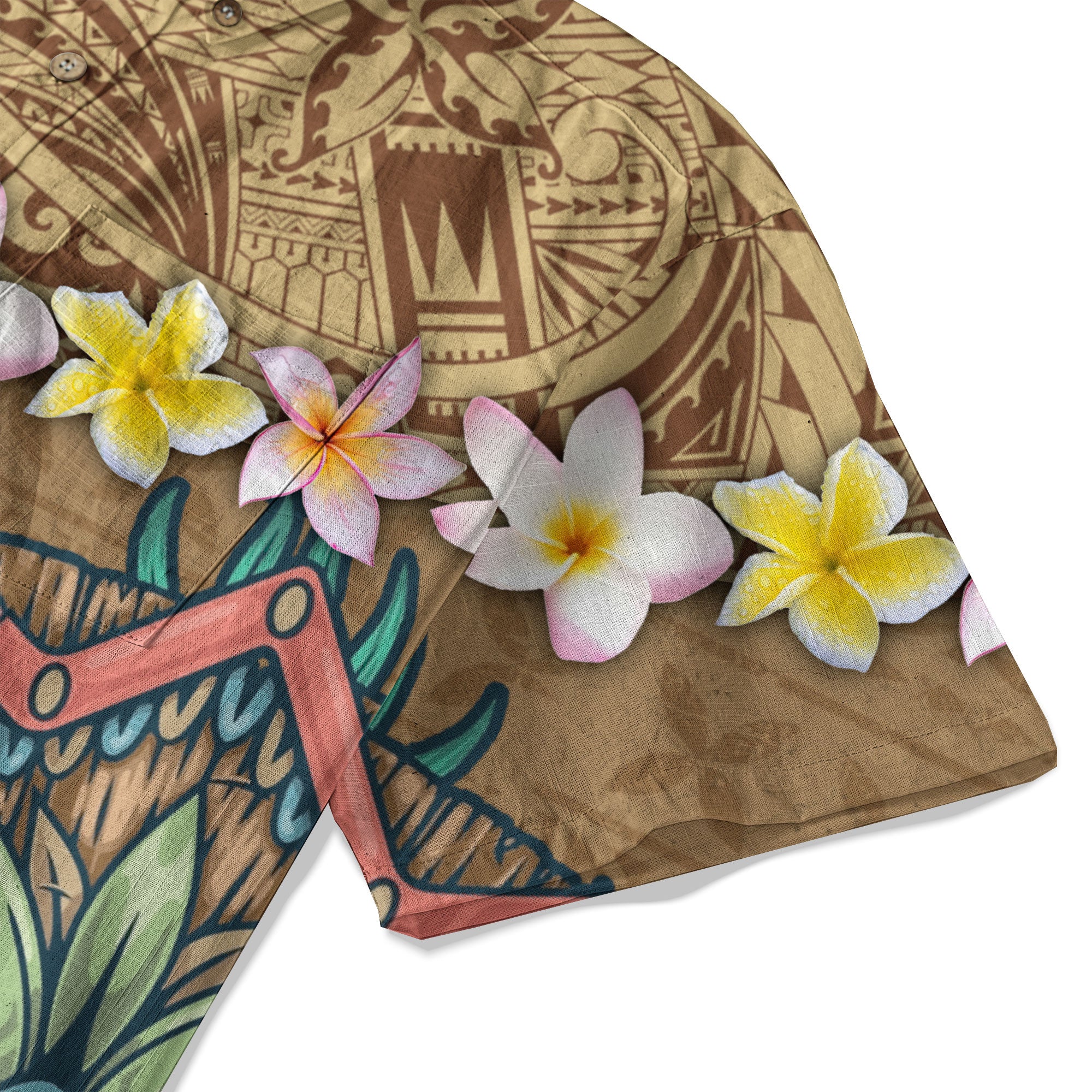 Hawaii Plumeria Lei Hawaiian Shirt, Tiki and Kakau Pattern