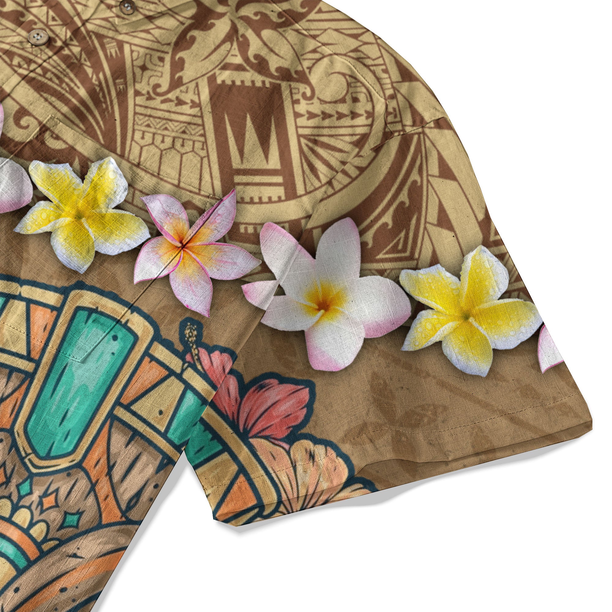 Hawaii Plumeria Lei Hawaiian Shirt, Tiki and Kakau Pattern