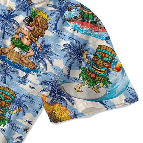 3D Tiki Tiki Surfing Hawaii Shirt, Hibiscus Flowers Hawaii Shirt