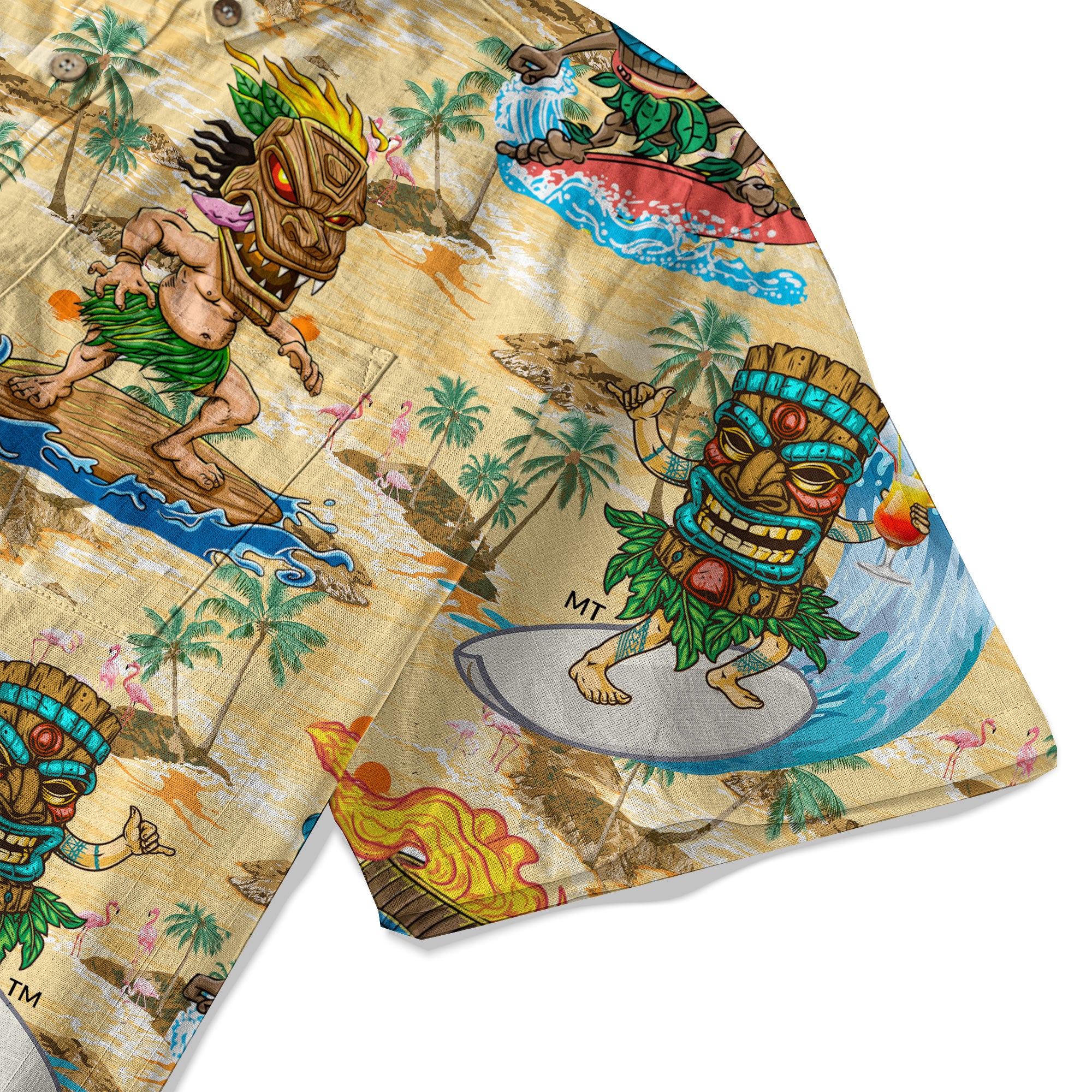 3D Tiki Tiki Surfing Hawaii Shirt, Hibiscus Flowers Hawaii Shirt