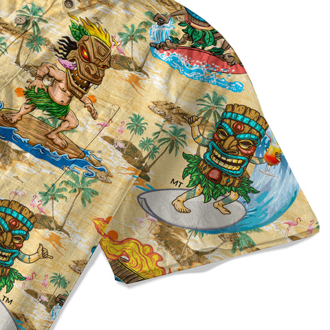 3D Tiki Tiki Surfing Hawaii Shirt, Hibiscus Flowers Hawaii Shirt