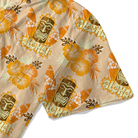 Tribal Tiki Hawaiian Shirt, Tiki Hibuscus Flowers Aloha Hawaii Shirt