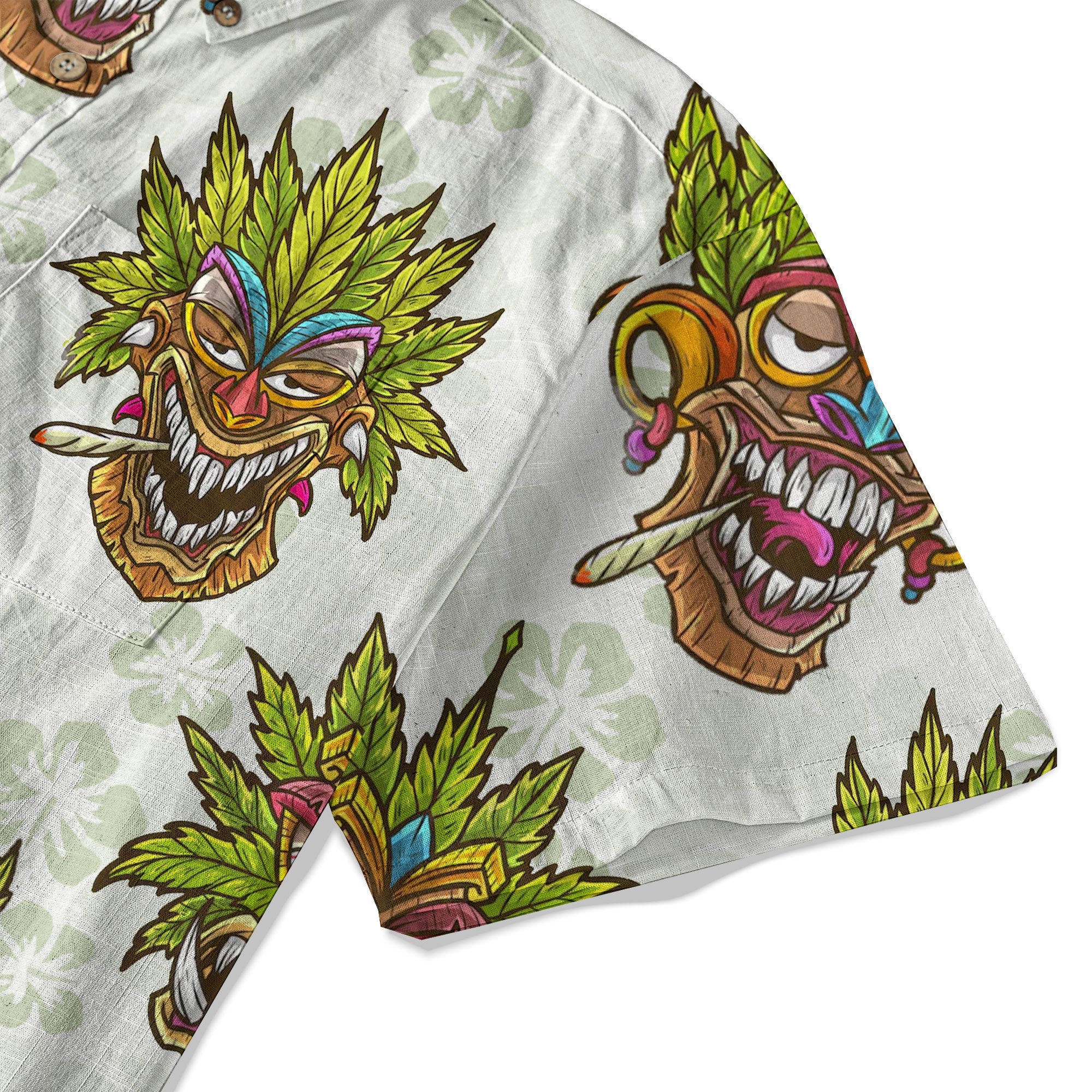 Tiki Mask Cannabis Smoking Hawaii Shirt, Hibiscus Flowers Smoking Tiki Hawaii Shirt