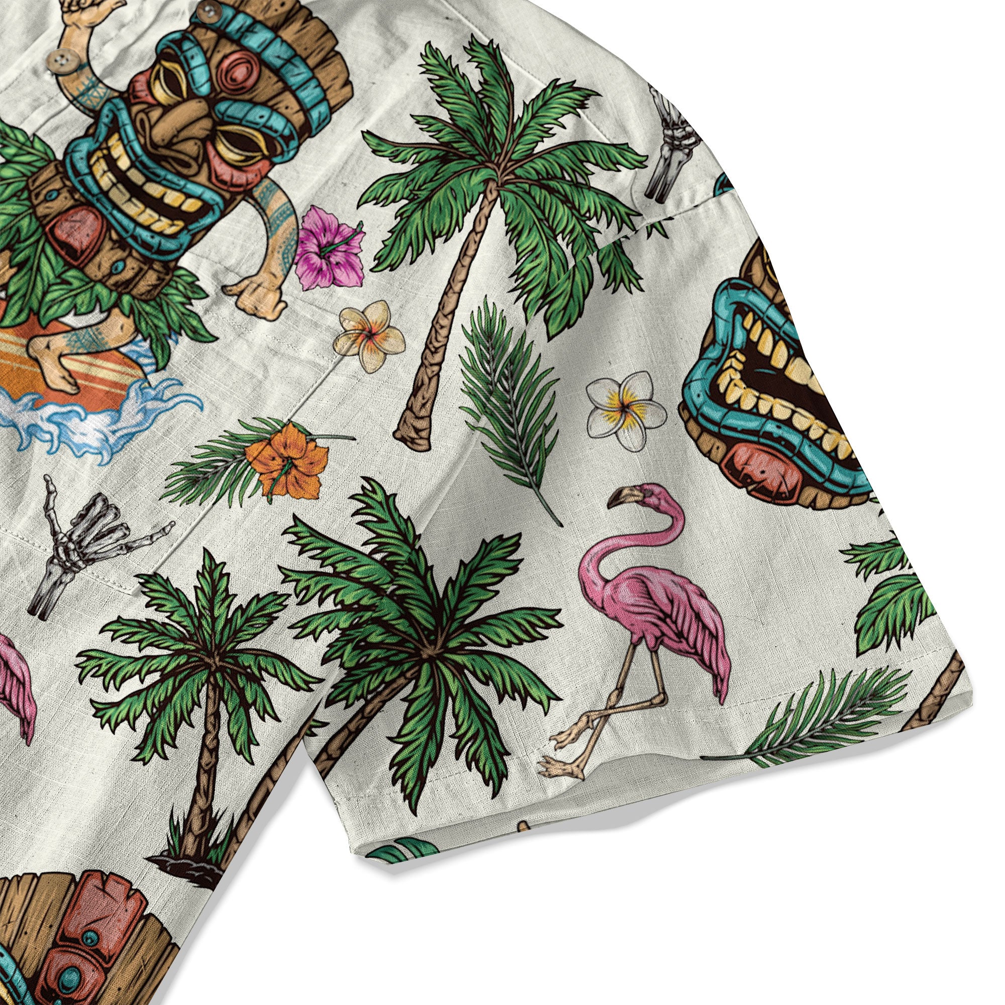Tiki Mask Hawaii Shirt, Aloha Flowers Surfing Tiki Hawaii Shirt