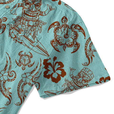 Tribal Tiki Mask Hawaii Shirt, Polynesian Hibiscus Flowers Shirt
