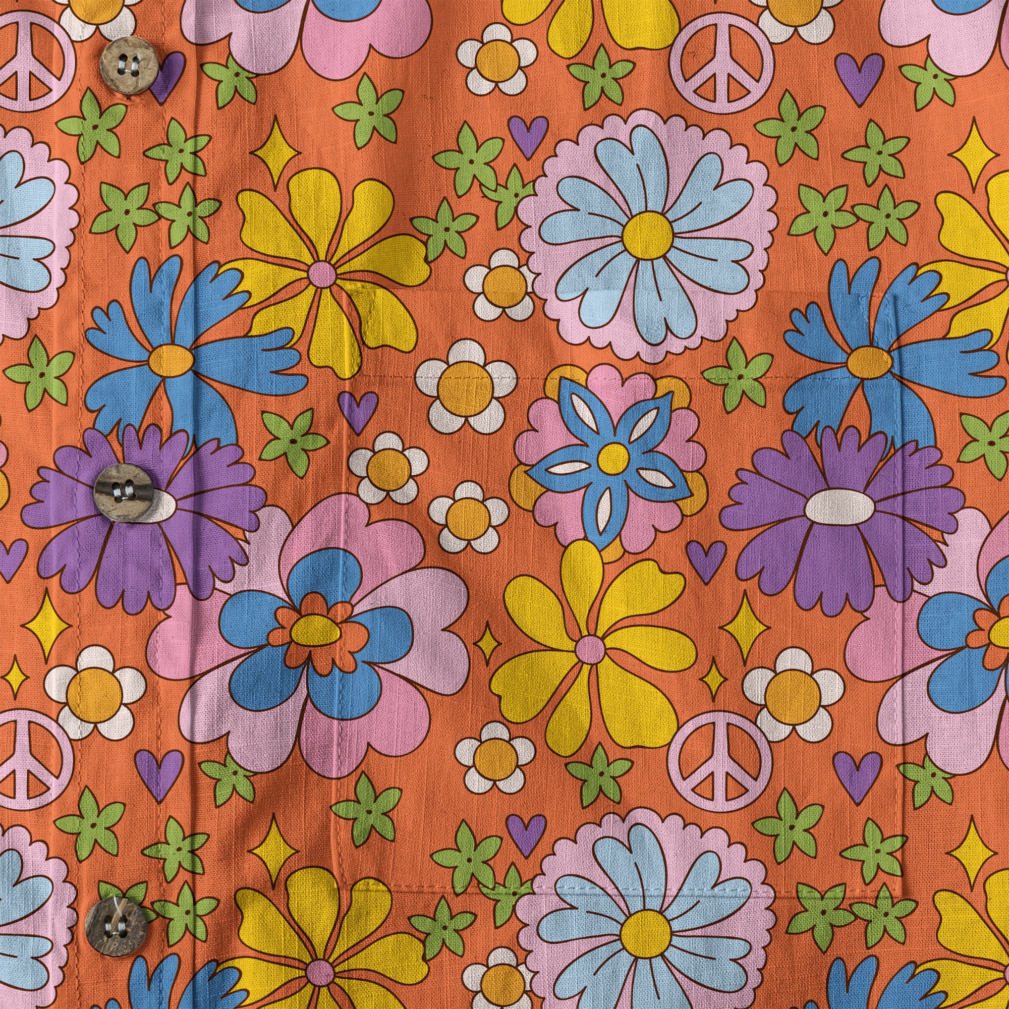 Hippie Groovy Flower Hawaii Shirt, Hippie Peace Love Hawaii Shirt