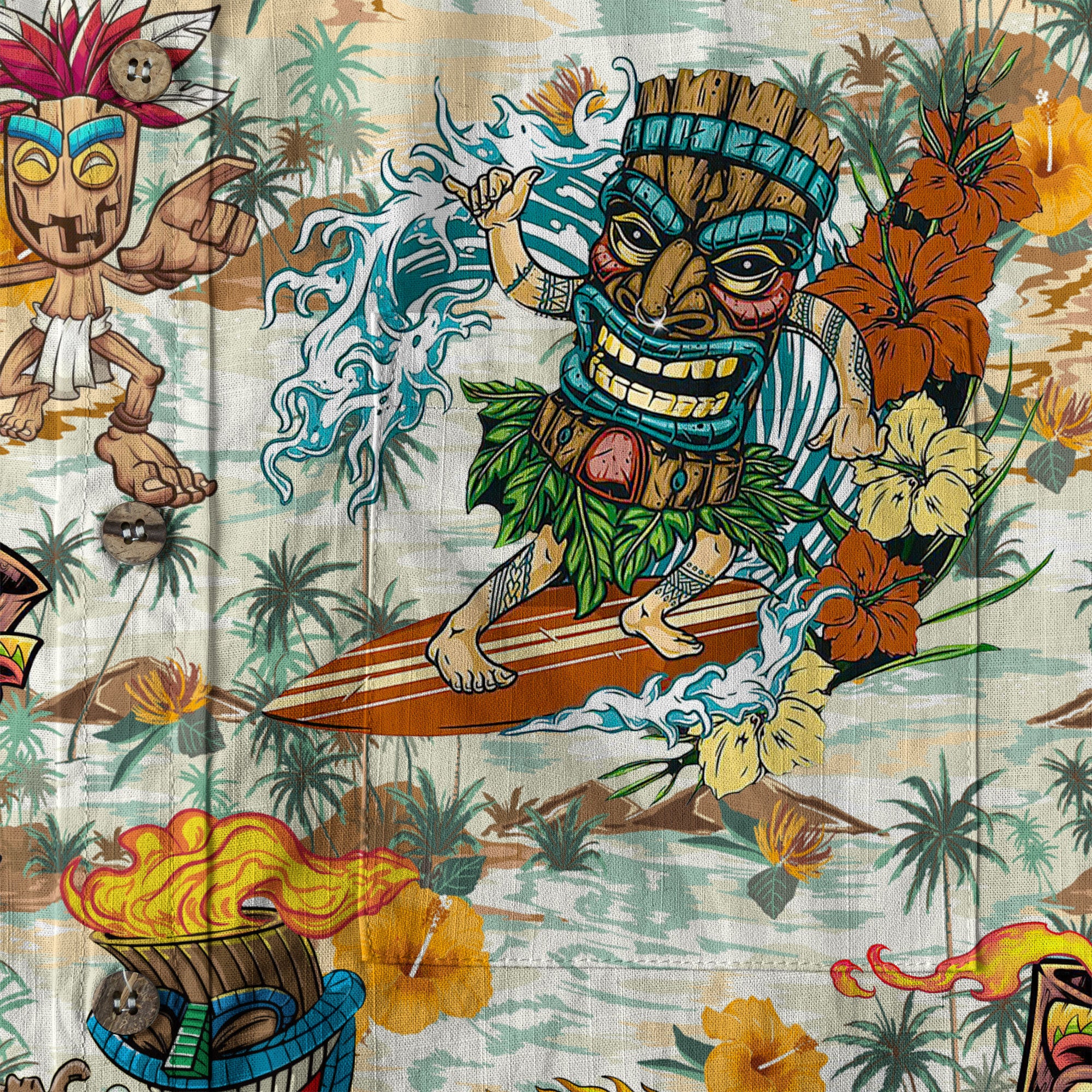 Tiki Mask Hawaiian Shirt for Men, Polynesian Hawaiian Button Down Aloha Shirt