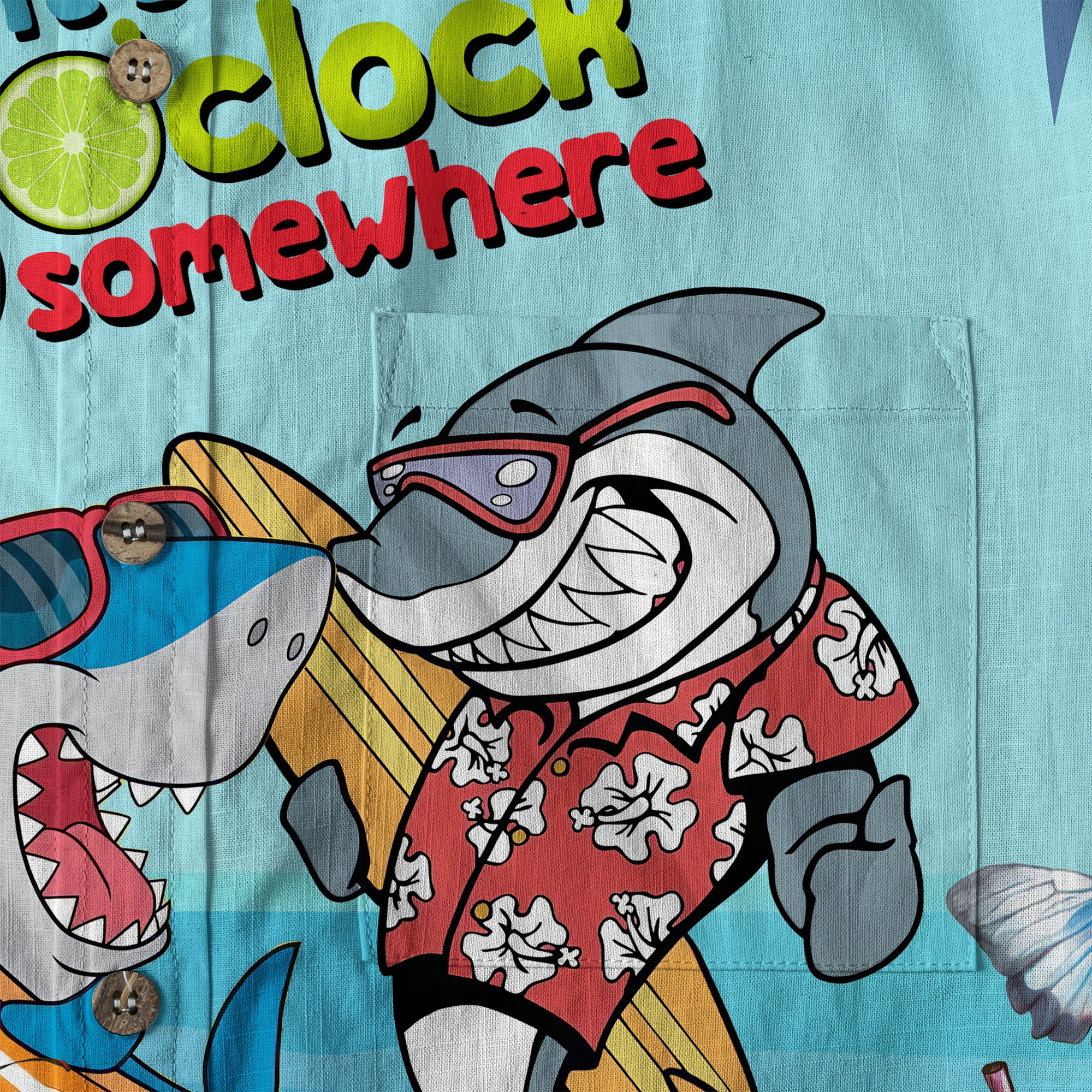 Retro Shark Hibiscus Drink Short Sleeve Shirt, I'm Not Waiting Until 5 Shirt