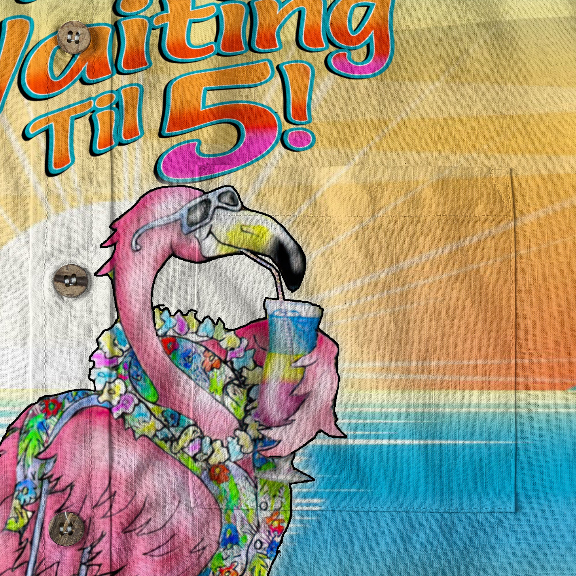 Funny Flamingo Hibiscus Drink Short Sleeve Shirt, I'm Not Waiting Until 5 Hawaii Shirt - The Palmix
