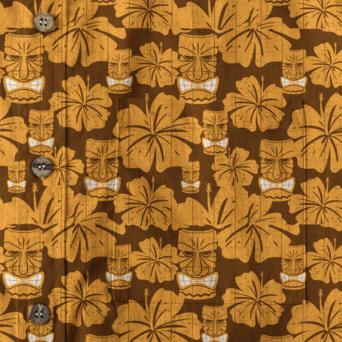 Tiki Mask Pattern Hawaiian Shirt, Tribal Tiki Hibiscus Pattern Hawaiian Shirt