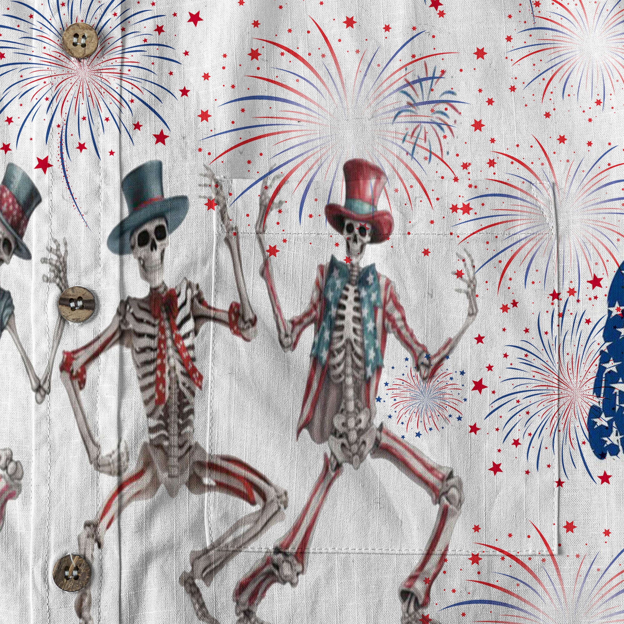 Dancing Skeleton American Flag July 4th Halloween Patriotic Hawaiian Shirt