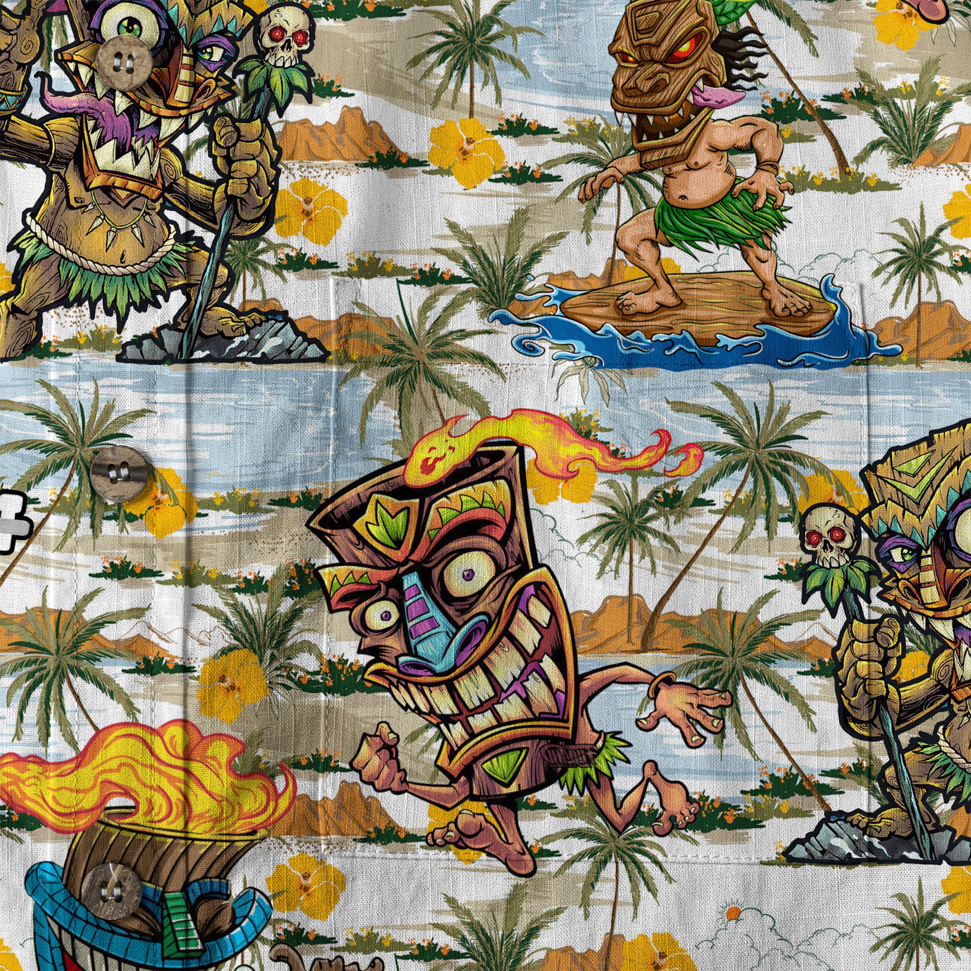 Tiki Mask Hawaii Shirt, Surfing Tiki Pattern Hawaiian Shirt