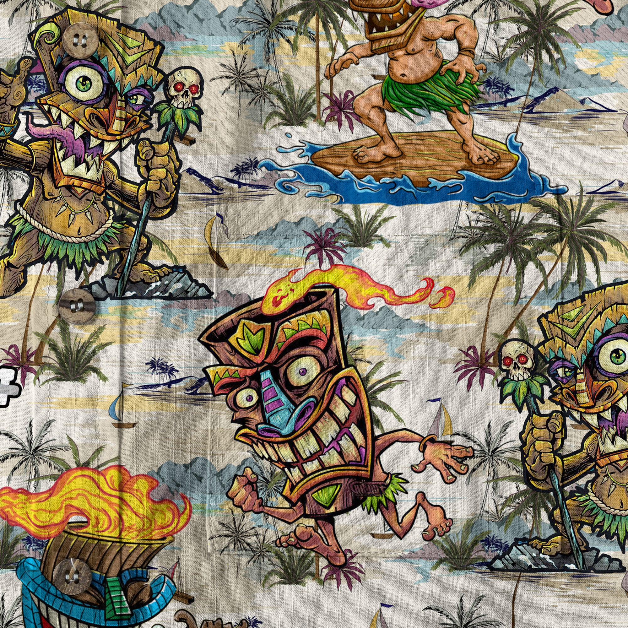 Tiki Mask Aloha Hawaii Shirt, Surfing Tiki Pattern Hawaiian Shirt