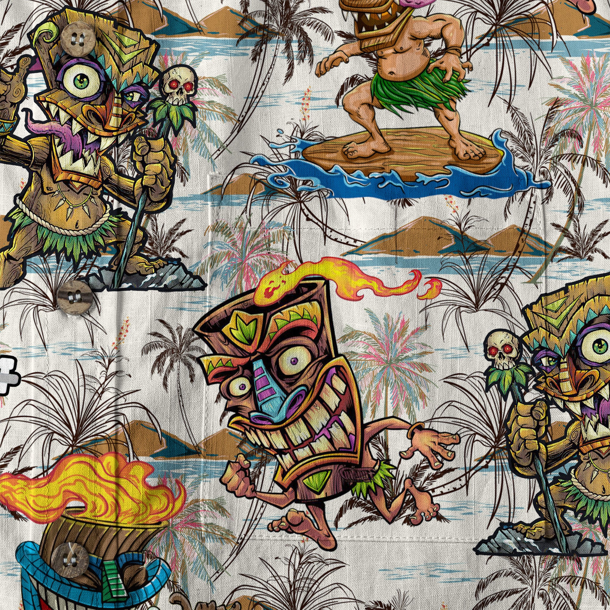 Tiki Mask Aloha Hawaii Shirt, Surfing Tiki Pattern Hawaiian Shirt