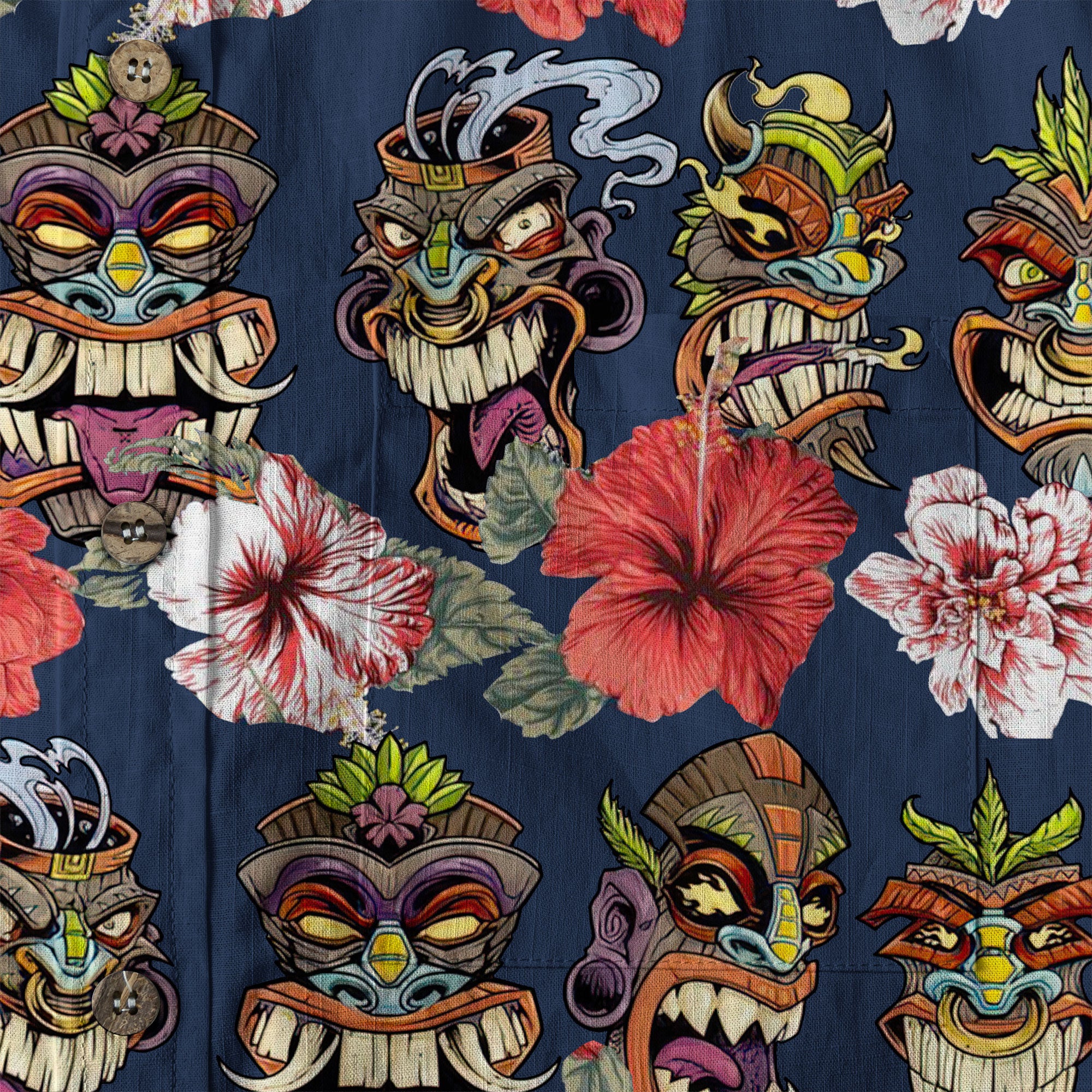 Hawaii Plumeria Lei Hawaiian Shirt, Tiki and Kakau Pattern