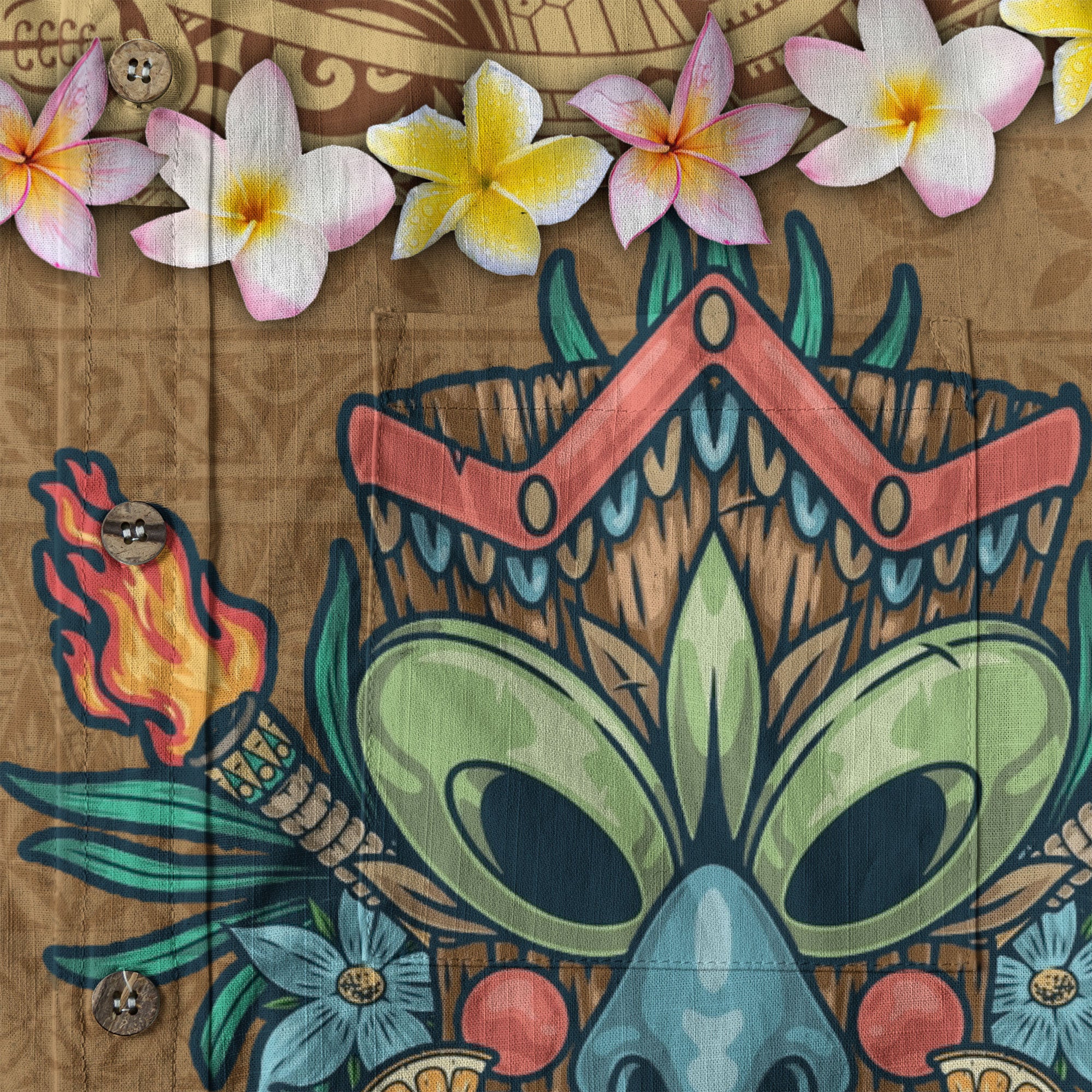 Hawaii Plumeria Lei Hawaiian Shirt, Tiki and Kakau Pattern
