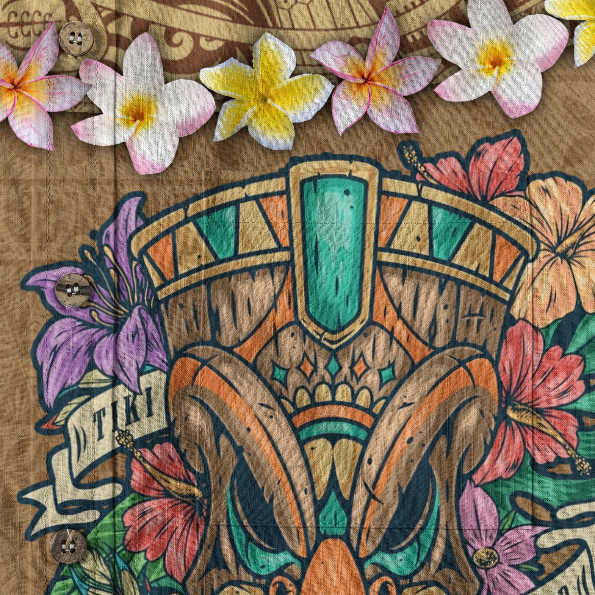 Hawaii Plumeria Lei Hawaiian Shirt, Tiki and Kakau Pattern