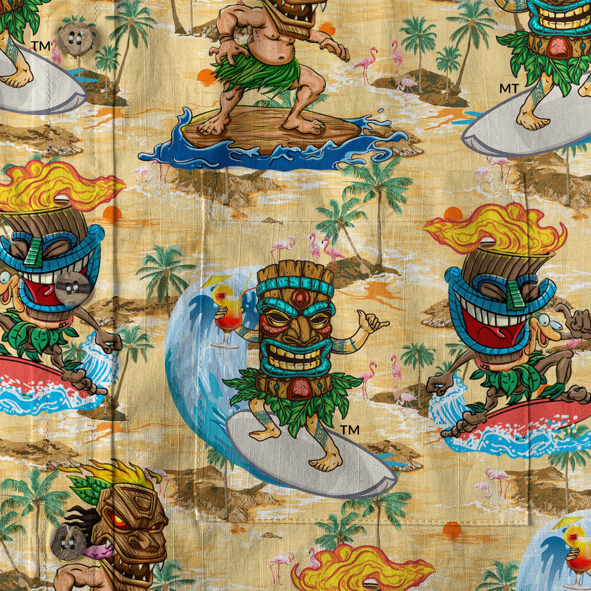 3D Tiki Tiki Surfing Hawaii Shirt, Hibiscus Flowers Hawaii Shirt