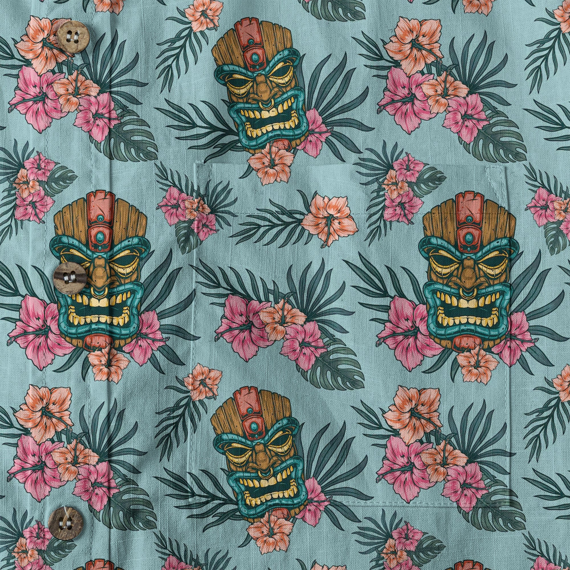 Polynesian Tiki Mask And Hibiscus Flowers Hawaiian Shirt