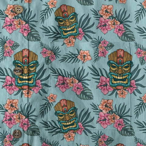 Polynesian Tiki Mask And Hibiscus Flowers Hawaiian Shirt