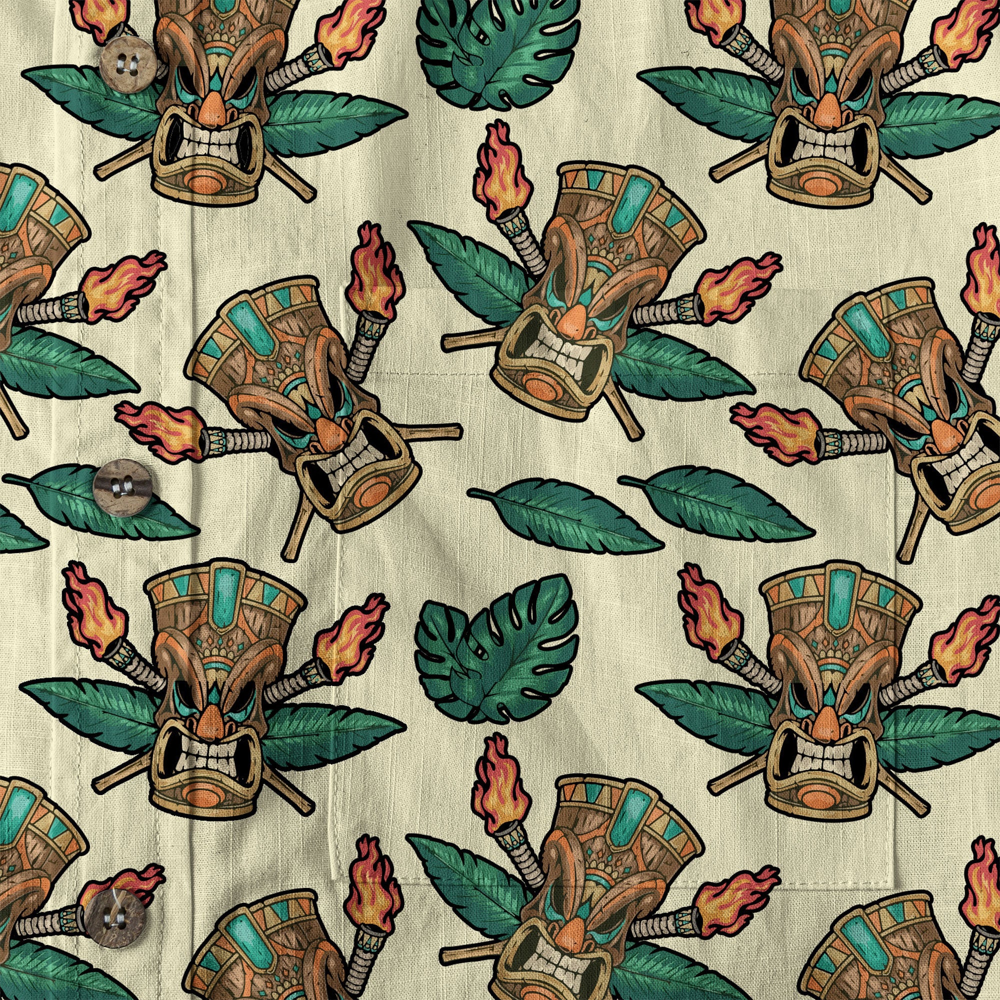 Tribal Tiki Hawaiian Shirt, Tiki Flowers Aloha Hawaii Shirt