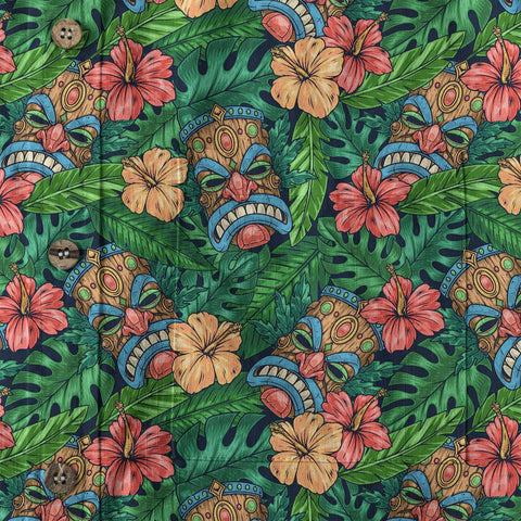 Tribal Tiki Hawaiian Shirt, Tiki Hibuscus Flowers Aloha Hawaii Shirt