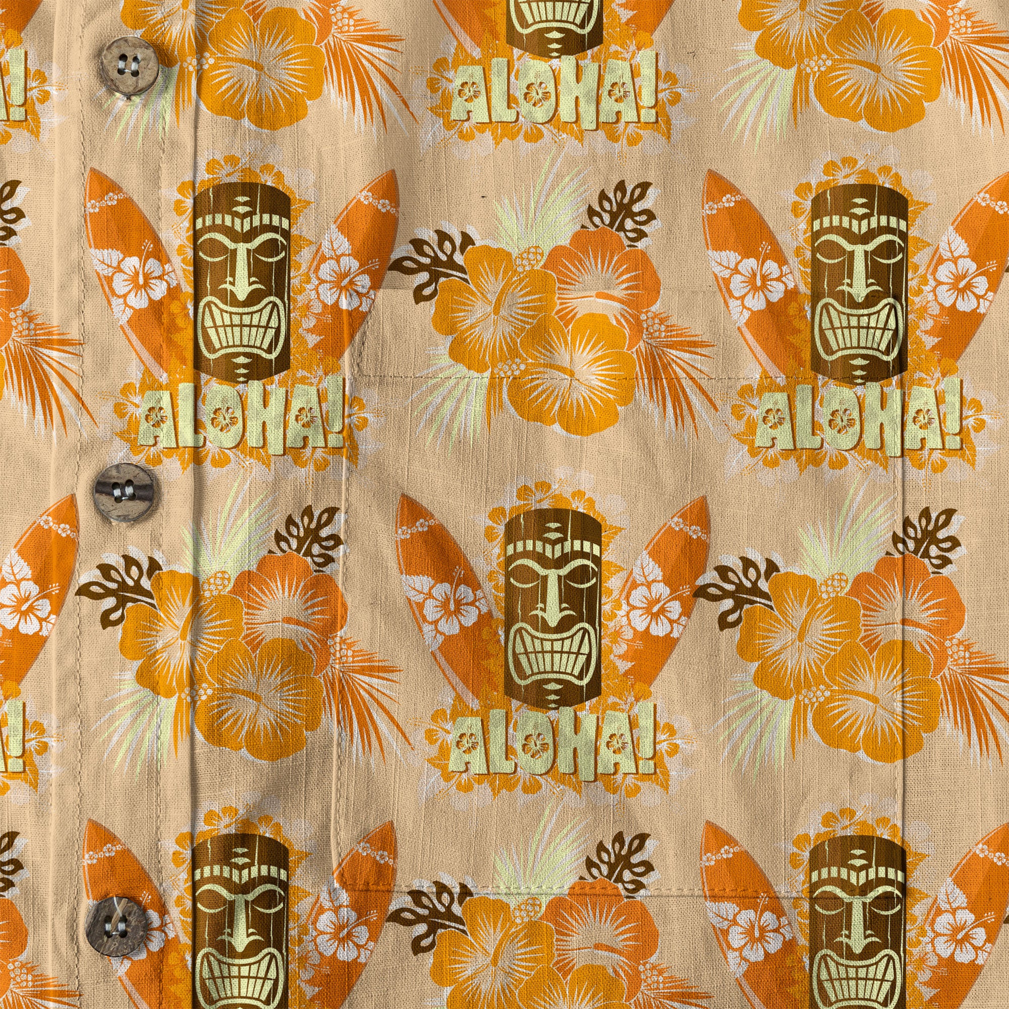 Tribal Tiki Hawaiian Shirt, Tiki Hibuscus Flowers Aloha Hawaii Shirt