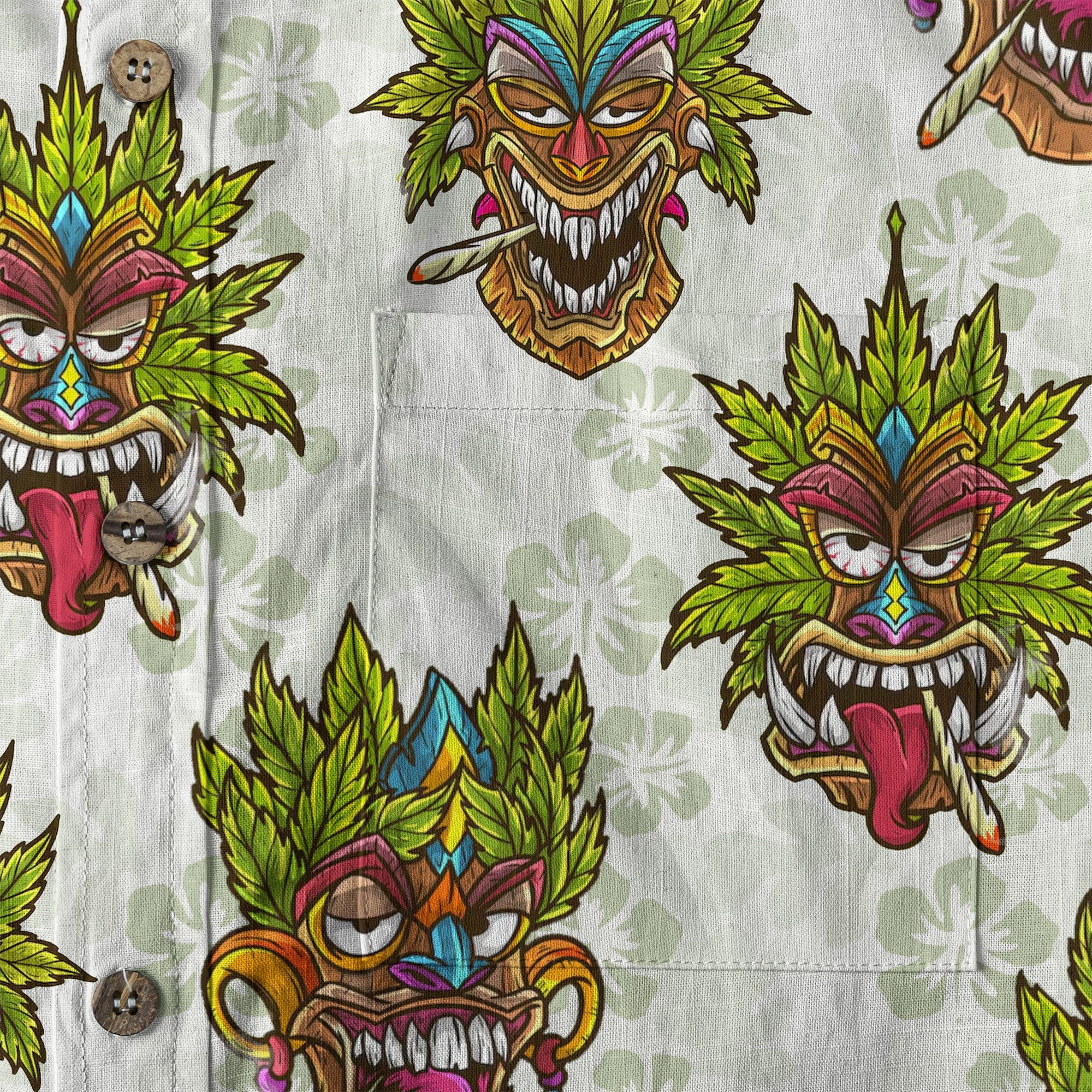 Tiki Mask Cannabis Smoking Hawaii Shirt, Hibiscus Flowers Smoking Tiki Hawaii Shirt