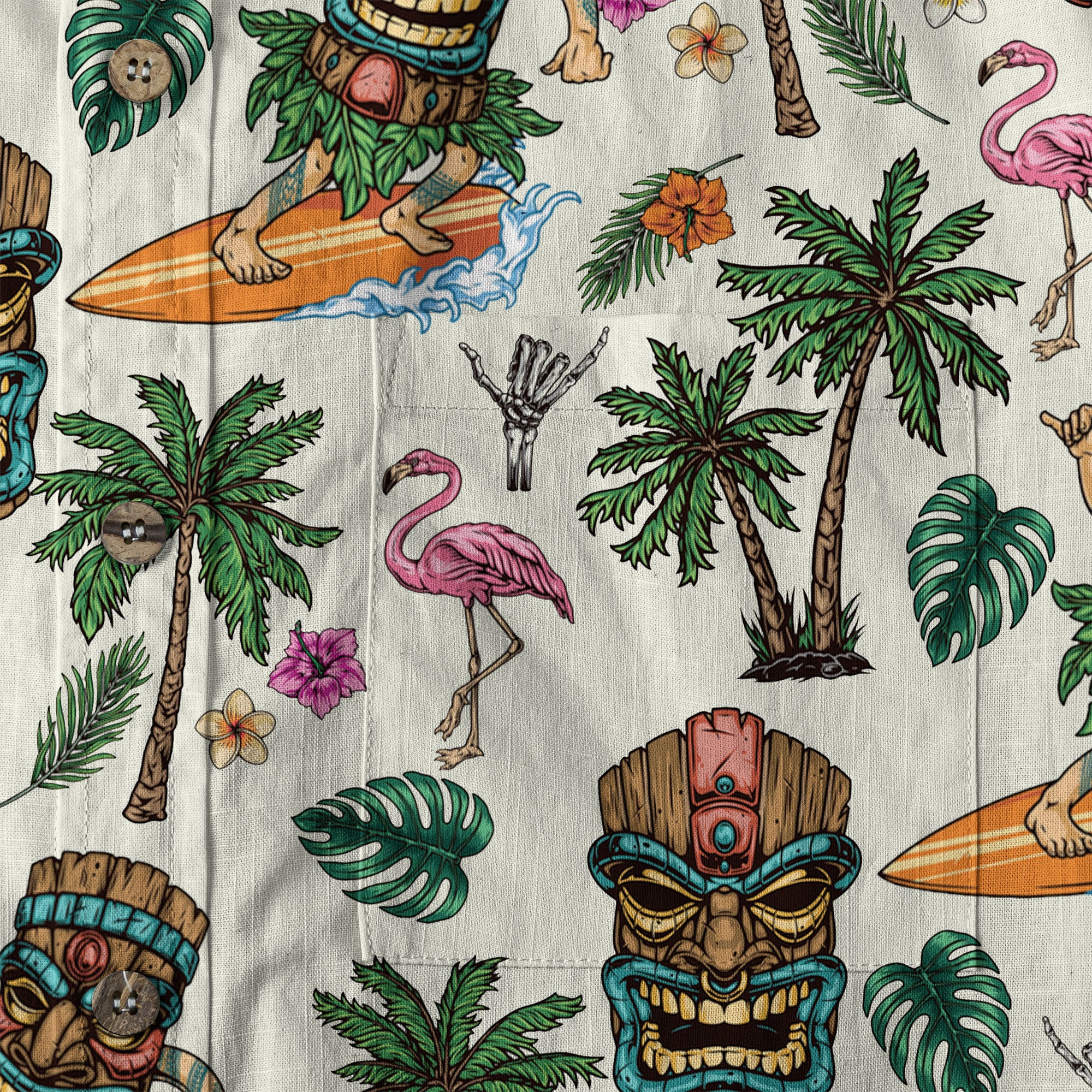 Tiki Mask Hawaii Shirt, Aloha Flowers Surfing Tiki Hawaii Shirt